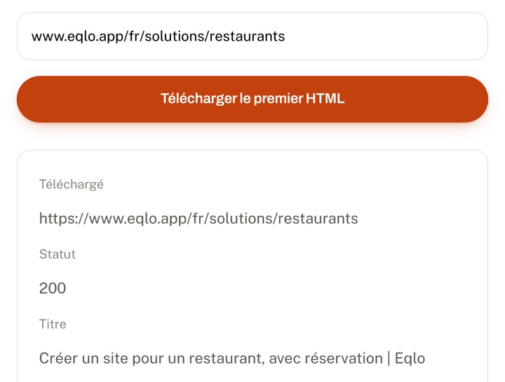 Le test d’indexation Eqlo : statut, titre, description, H1 et balise robots d’une page