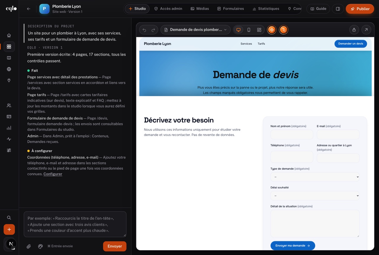Page de demande de devis de Plomberie Lyon, avec les champs type de demande, délai souhaité et détail de la situation