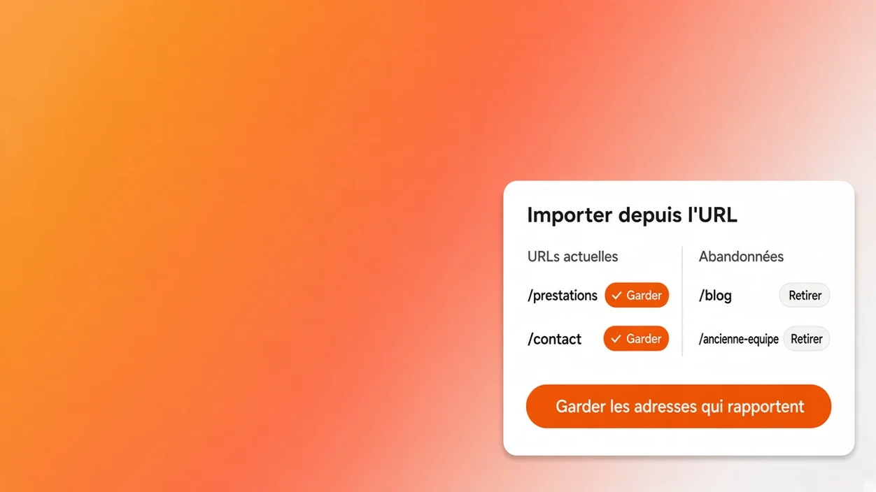Arborescence proposée après import d'une URL publique, pages gardées marquées et journal retiré