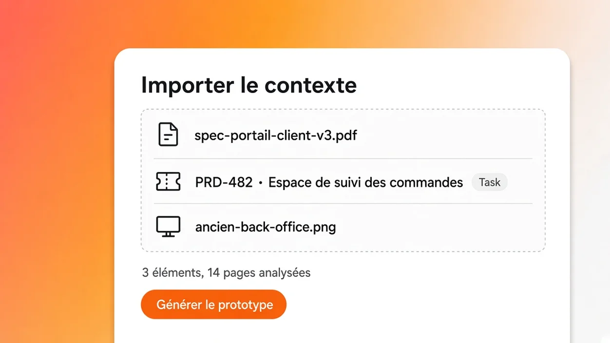 Panneau d'import avec un PDF, un ticket et une capture de l'outil actuel