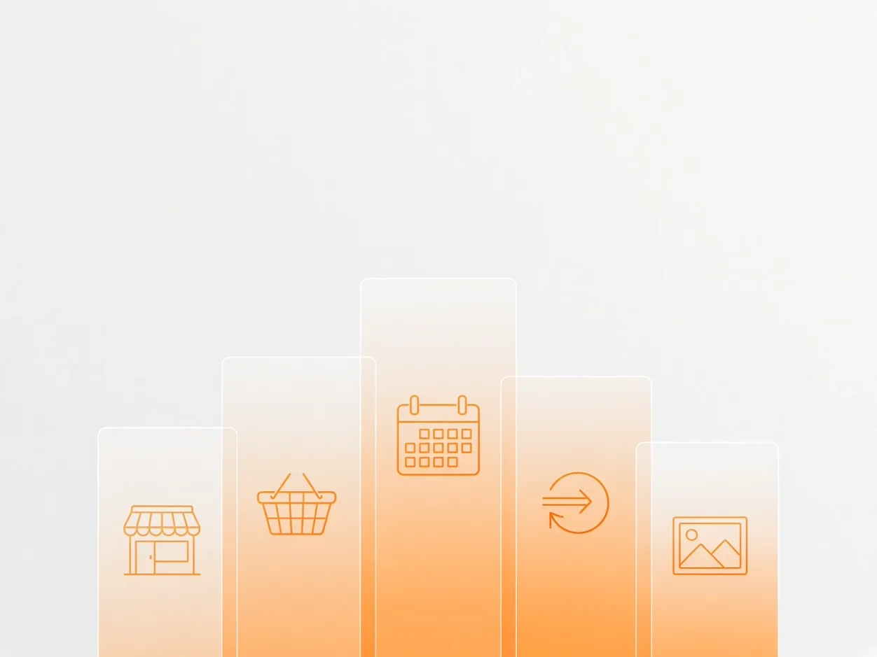 Abstract illustration of five website types Eqlo can build from a written description